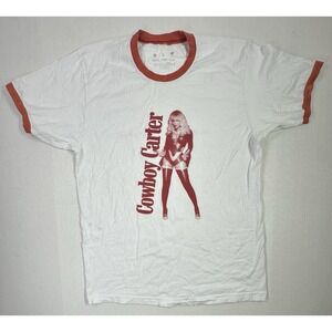 Beyoncé Cowboy Carter Act II Ringer T-Shirt White Red Graphic Tee Men's Large